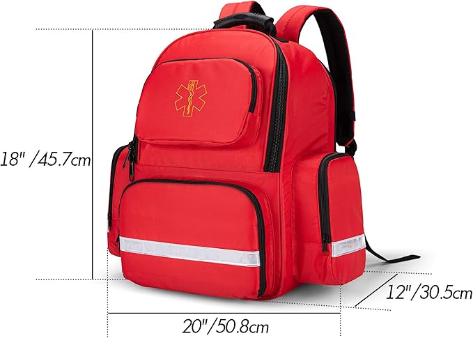 Trunab First Responder Bag Trauma Backpack Empty, Medical Emergency Kits Storage Jump Bag Pack for EMT, EMS, Police, Firefighters, Safety Officers - Patented Design Red