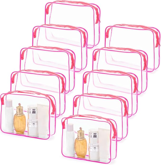 Tbestmax 10 Pack Clear Cosmetic Bags Makeup Bags Portable Waterproof TSA Approved Travel Toiletry Bags Organizer