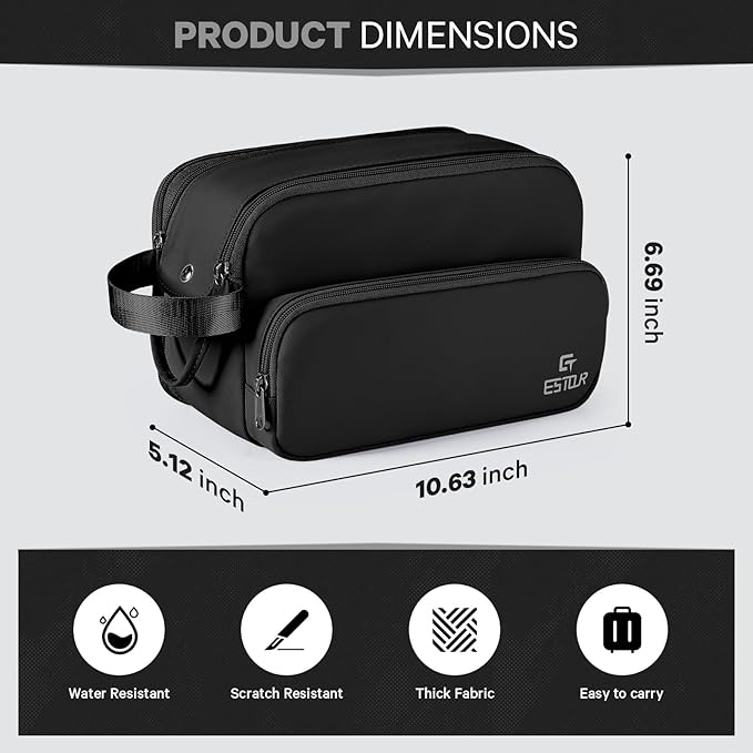 Toiletry Bag for Men, Travel Toiletry Bag Travel Essentials, Dopp Kit Water-resistant Shaving Bag, Bathroom Bag Toiletries Organizer, Black(Upgraded Polyster)