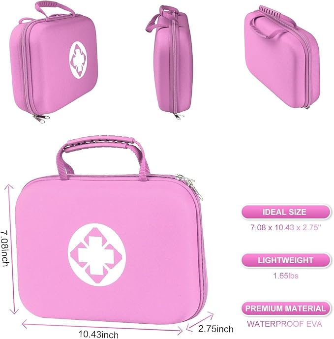 300PCS Home First Aid Kit for Hiking Car Home Emergency Kit First Aid Bag Multiple Purpose Outdoor Backpacking Gear for Disaster Preparedness Pink
