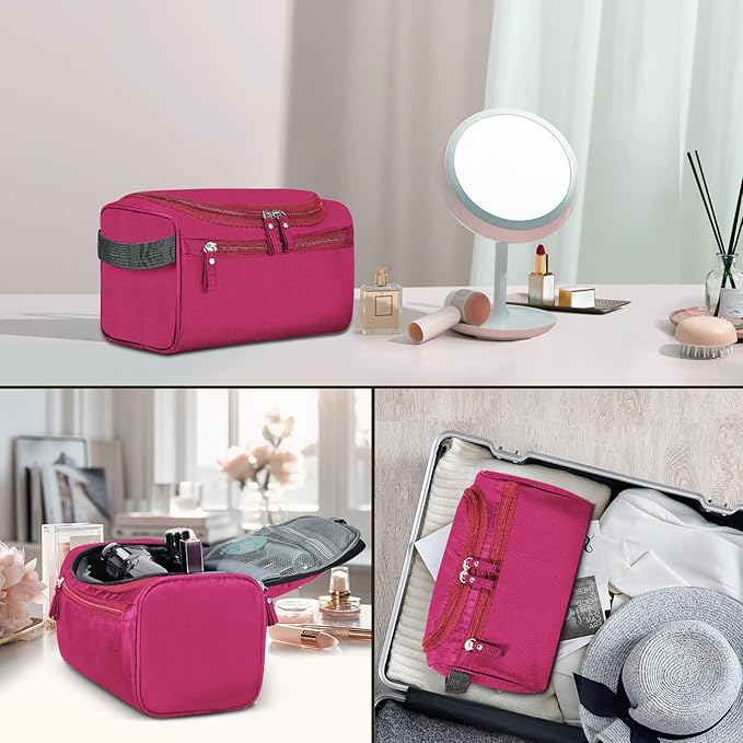 Hanging Toiletry Bag for Women and Men Traveling Makeup Large Capacity Cosmetics Portable Dopp Kit Storage Organizer Bag with Hanging Hook for Toiletries Brushes Shaving Tools (Red)