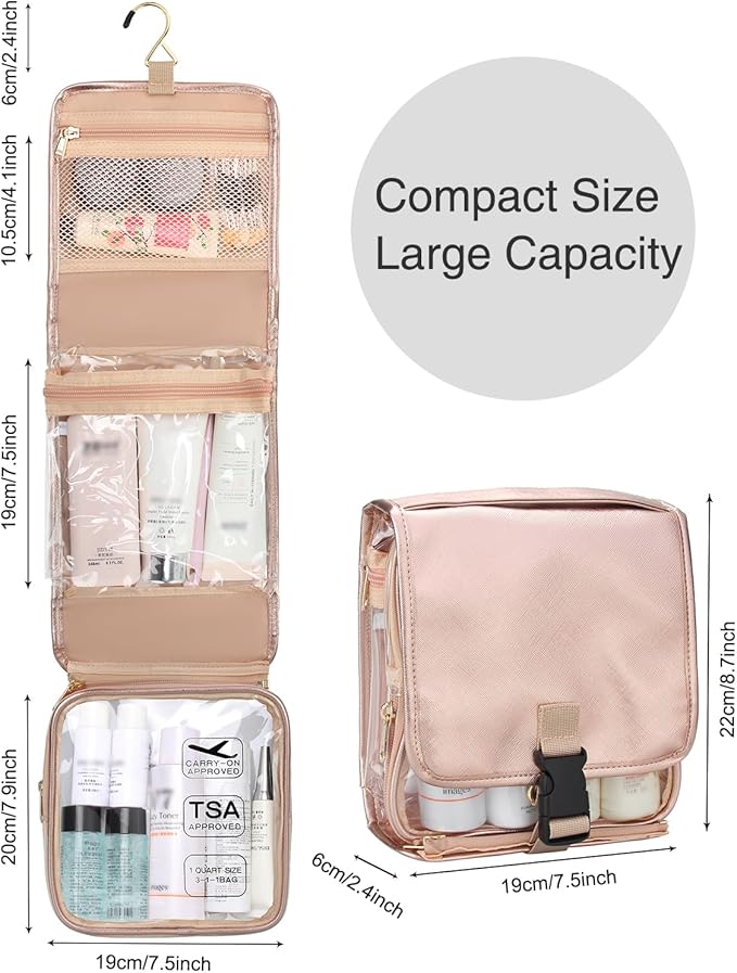 Hanging Toiletry Bag for Women with Tsa Approved Toiletry Bag, Travel Foldable Toiletries Bag, Roll up Cosmetics Jewelry Toiletry Bag, Water Resistant Makeup Organizer