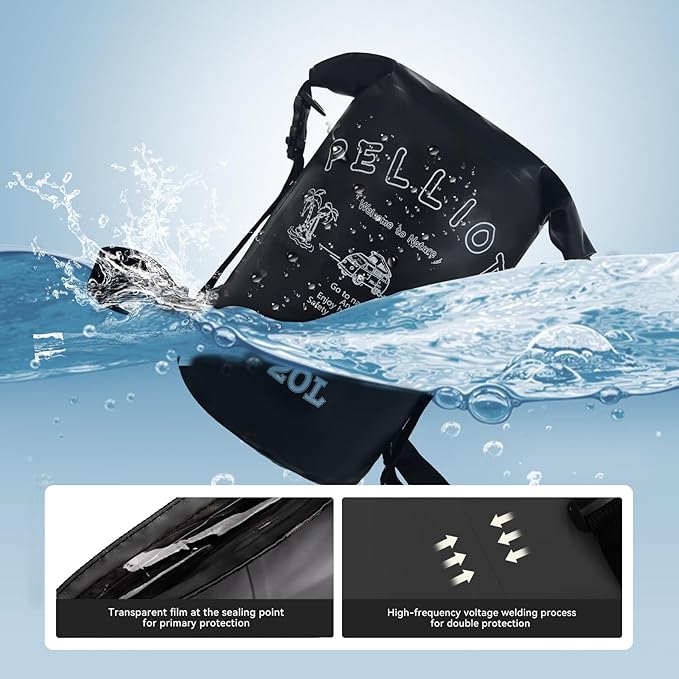 20L Waterproof Dry Bag Tough & Water-repellent Storage Bag with Adjustable Shoulder Straps Lightweight Portable Backpack Dry Bags for Kayaking Boating Camping Black