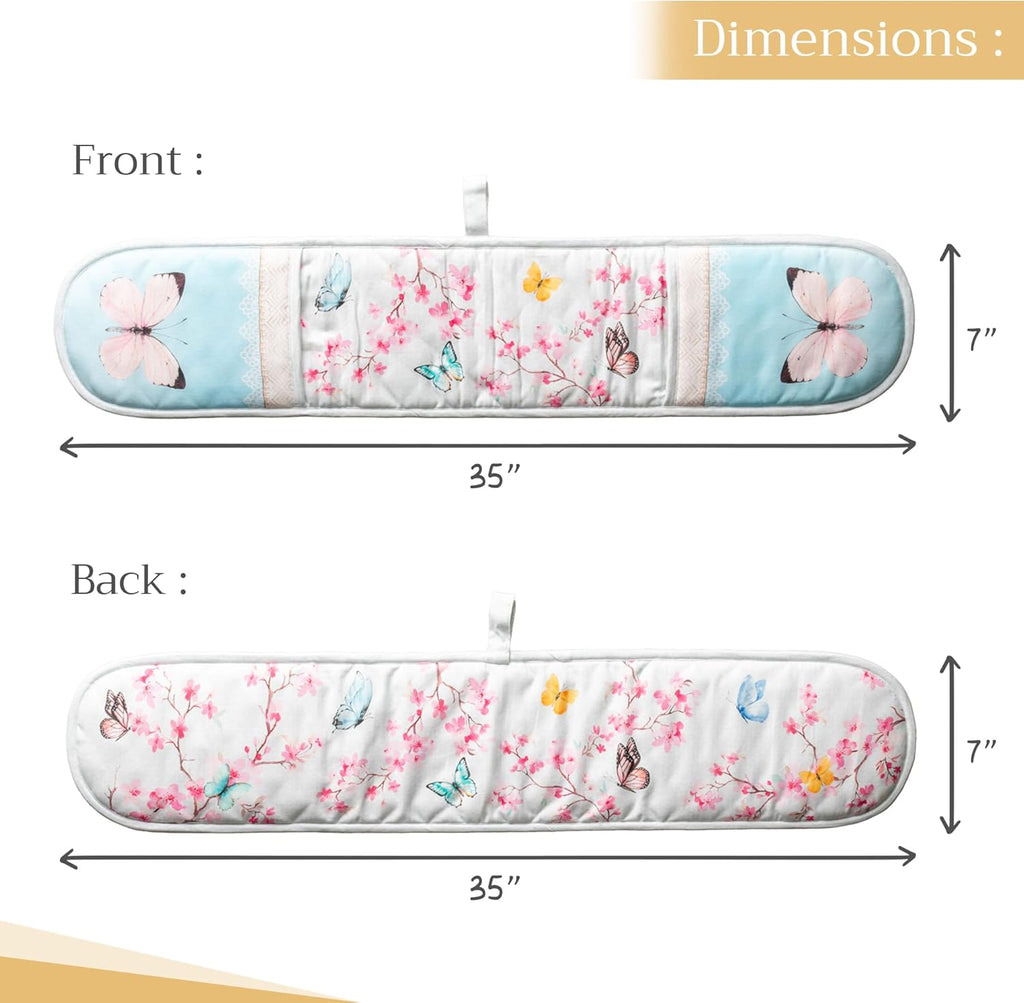 Maison d' Hermine Double Oven Mitts 100% Cotton 7"x35" Double Oven Mitt Heat Resistant BBQ Cooking Gloves with Loop, Baking, Grilling, Kitchen, Handling Hot Pans Spring Summer (Blossoms in Spring)
