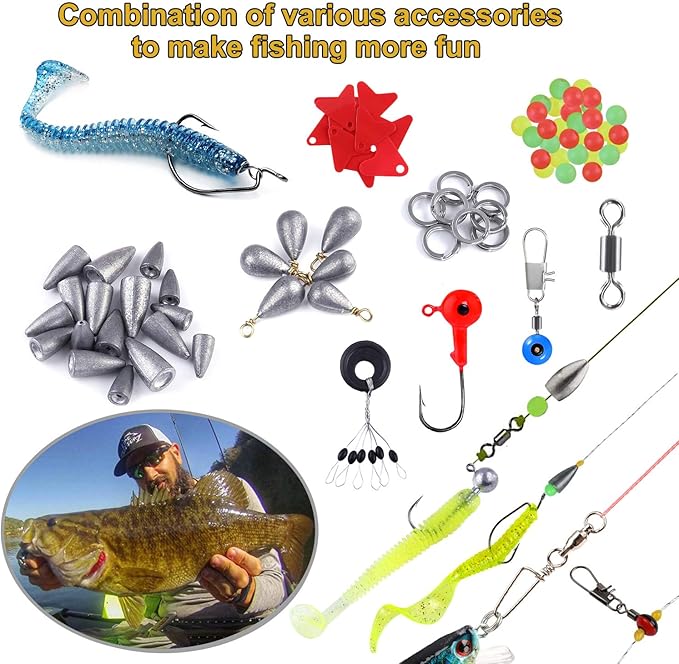 TOPFORT 187/343pcs Fishing Accessories Kit, Organized Fishing Tackle Box with Tackle Included, Fishing Hooks, Fishing Weights Sinkers, Fishing Gear and Equipment, Fishing Gift for Men
