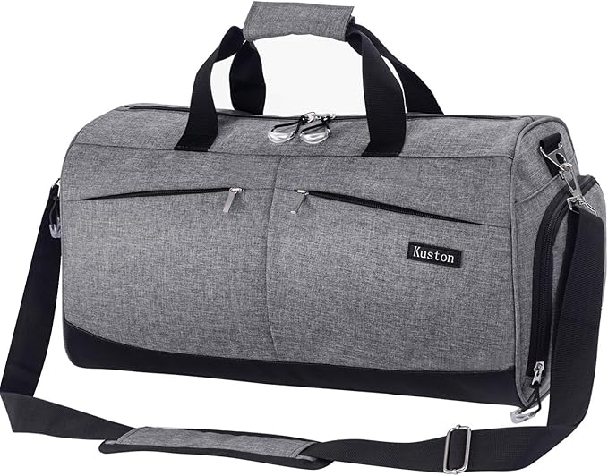 Kuston Sports Gym Bag with Shoes Compartment &Wet Pocket Gym Duffel Bag Overnight Bag for Men and Women-Grey