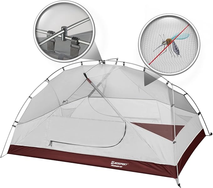 Bessport Camping Tent for 2-3 Person, Lightweight Backpacking Tent Waterproof Windproof Two Doors Easy Setup Double Layer Outdoor Tents for 3 to 4 Seasons, Suitable for Outdoor,Hiking,Camping