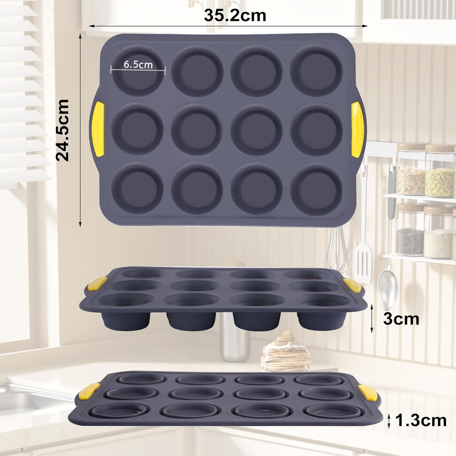 Muffin Pan, Cupcake Pan, Set of 2, 12-Cup Muffin Tin, Non-Stick Bakeware, Easy to Release and Clean, Baking Molds, Muffin Tray, Molds for Homemade Cupcakes & Muffins (Blue silicone)