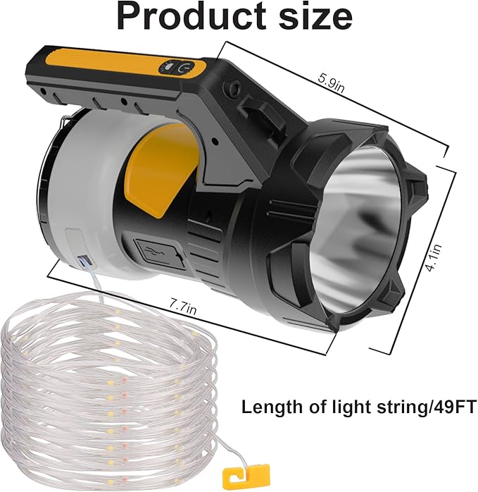 Waterproof 49ft LED Decorative String Light with Storage Box & 5H Runtime, Super Bright Flashlight (20H Spotlight) for Outdoor Patio, Camping, Garden Party Decoration