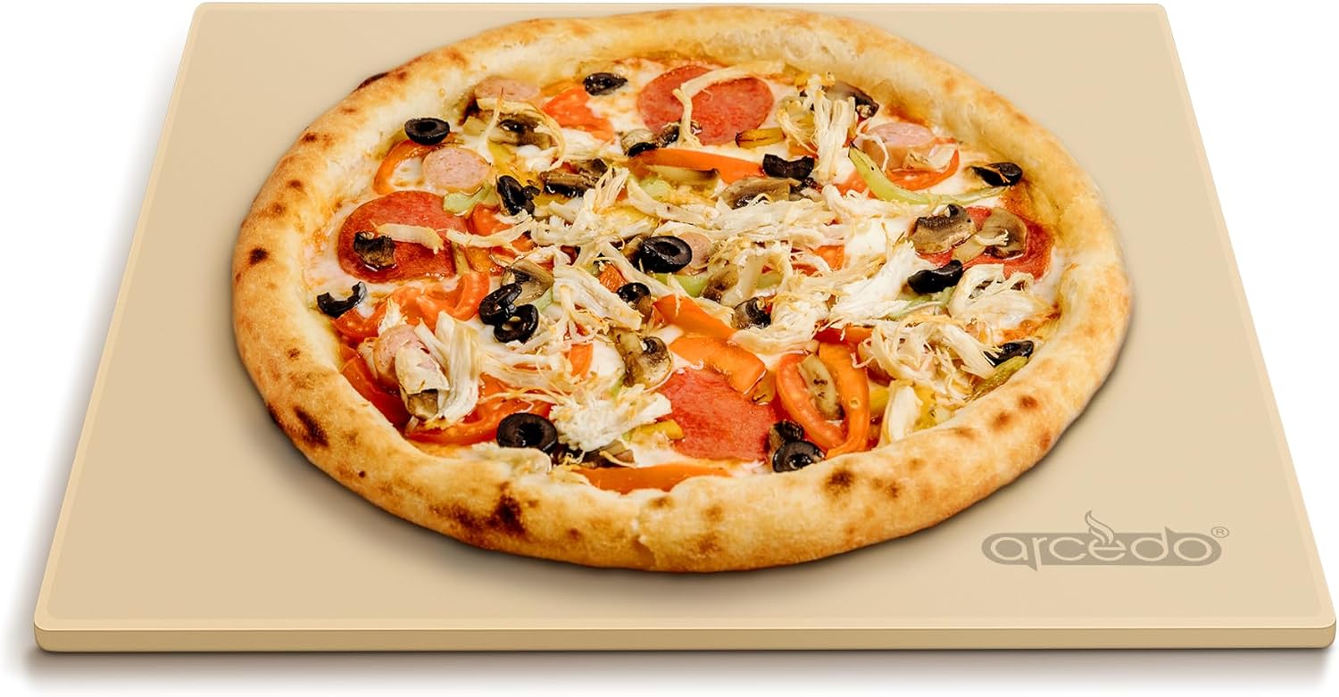 Pizza Stone For Oven and Grill 13 Inch, Baking Stone For Bread Thermal Shock Resistant BBQ Grilling Square Pizza Pan Cordierite Cooking Pan with PE Scraper