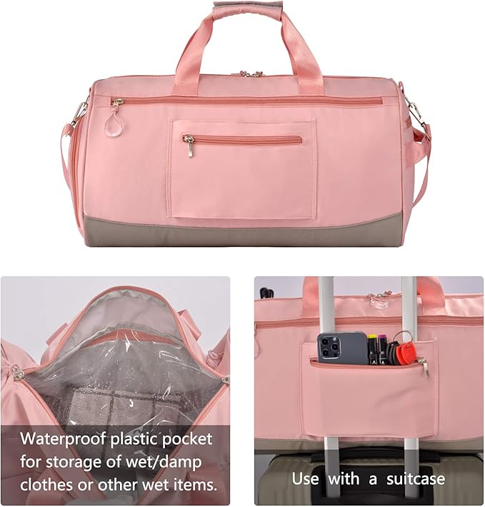 Kuston Sports Gym Bag with Shoes Compartment &Wet Pocket Gym Duffel Bag Overnight Bag for Men and Women-Pink