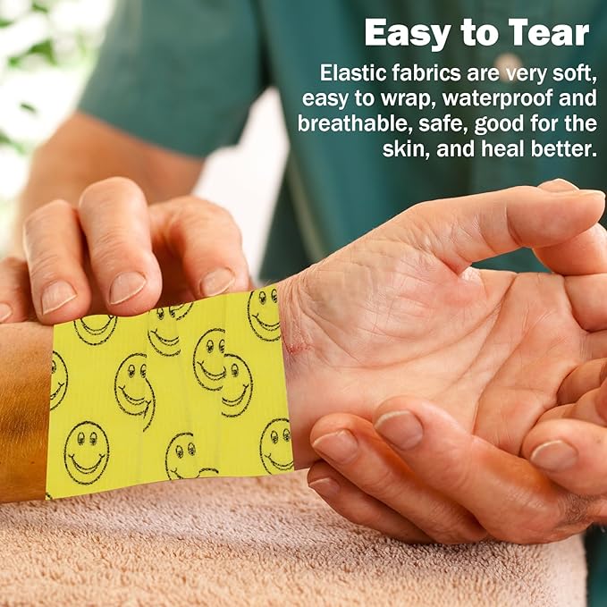 First Aid Bandages Cohesive Wrap Adhesive Self Adherent Tape - Colorful Bandages (Yellow Smile, 2-Inch)