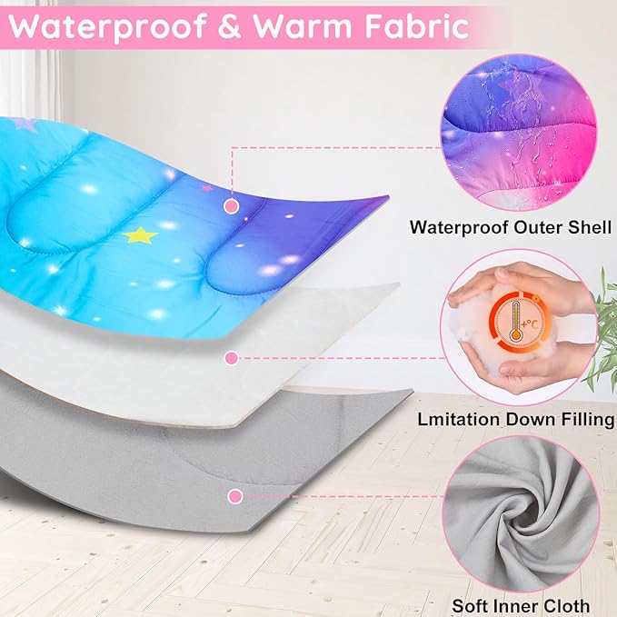 FIOBEE Kids Sleeping Bag for Girls Boys 3 Season Warm & Cool Weather Youth Camping Sleeping Bags with Backpacking Bag Waterproof for Traveling Hiking Indoor Outdoor Camping Essentials