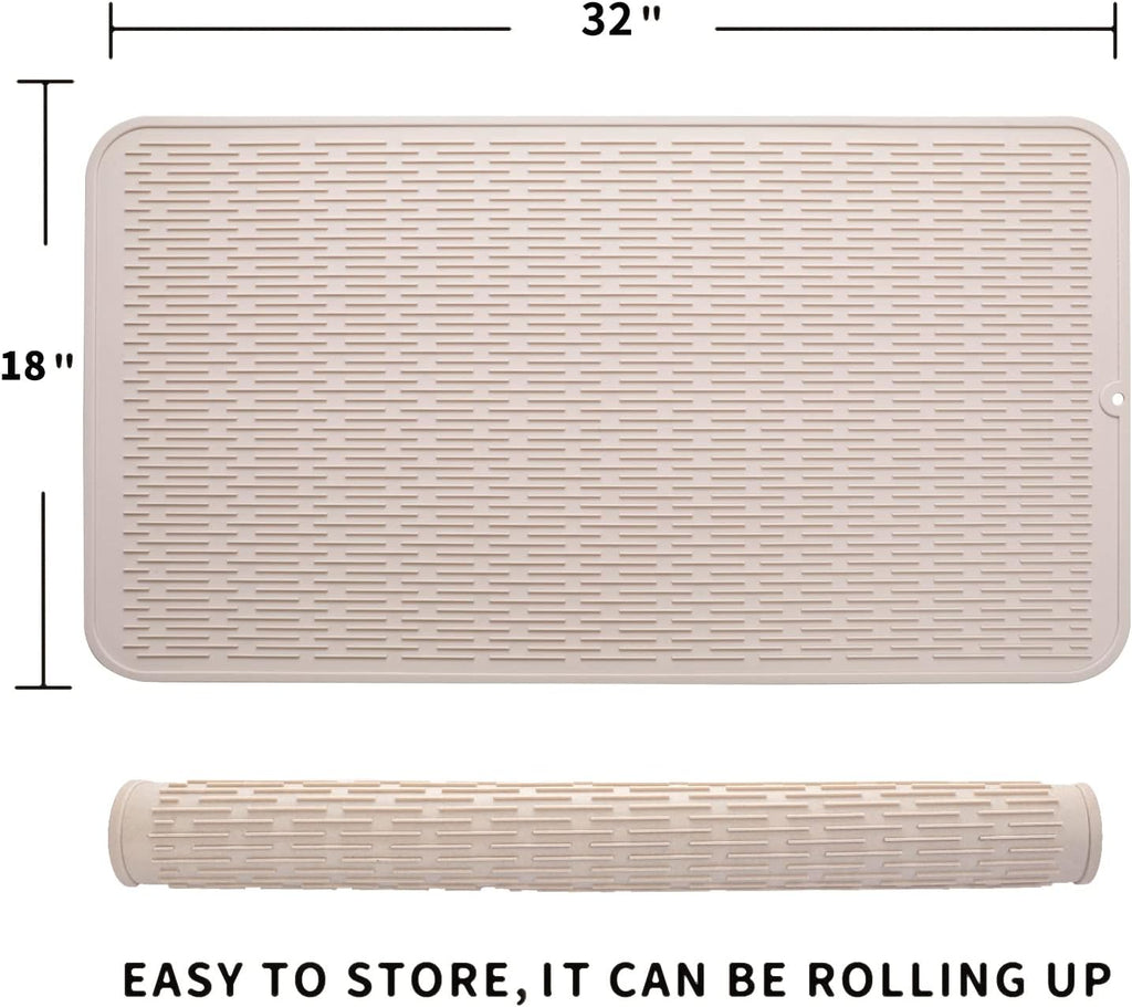Silicone Dish Drying Mat for Multiple Usage,Easy clean,Eco-friendly,Heat-resistant Silicone Mat for Kitchen Counter or Sink,Refrigerator or Drawer Liner Tapioca 4XL 32 inches x 18 inches