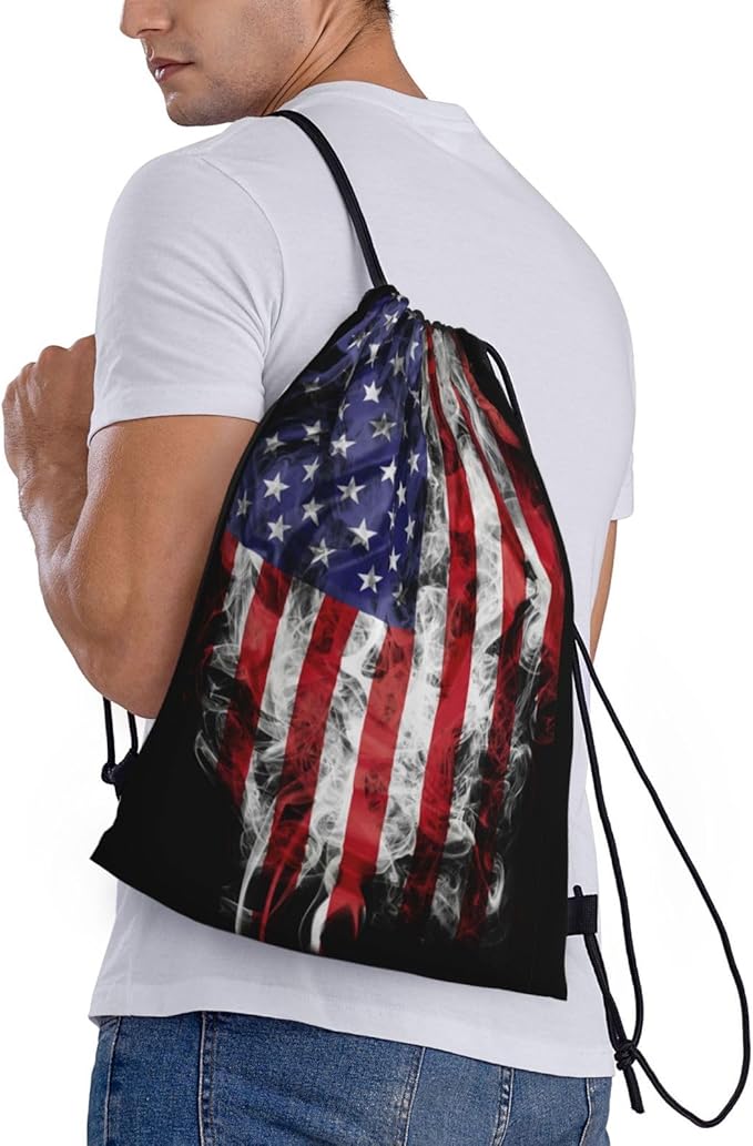 American Flag Drawstring Bag, Patriotic Usa Flag Drawstring Backpack for Women Men, Light Sackpack String Cinch Bag for Sport Gym Beach Shopping Yoga