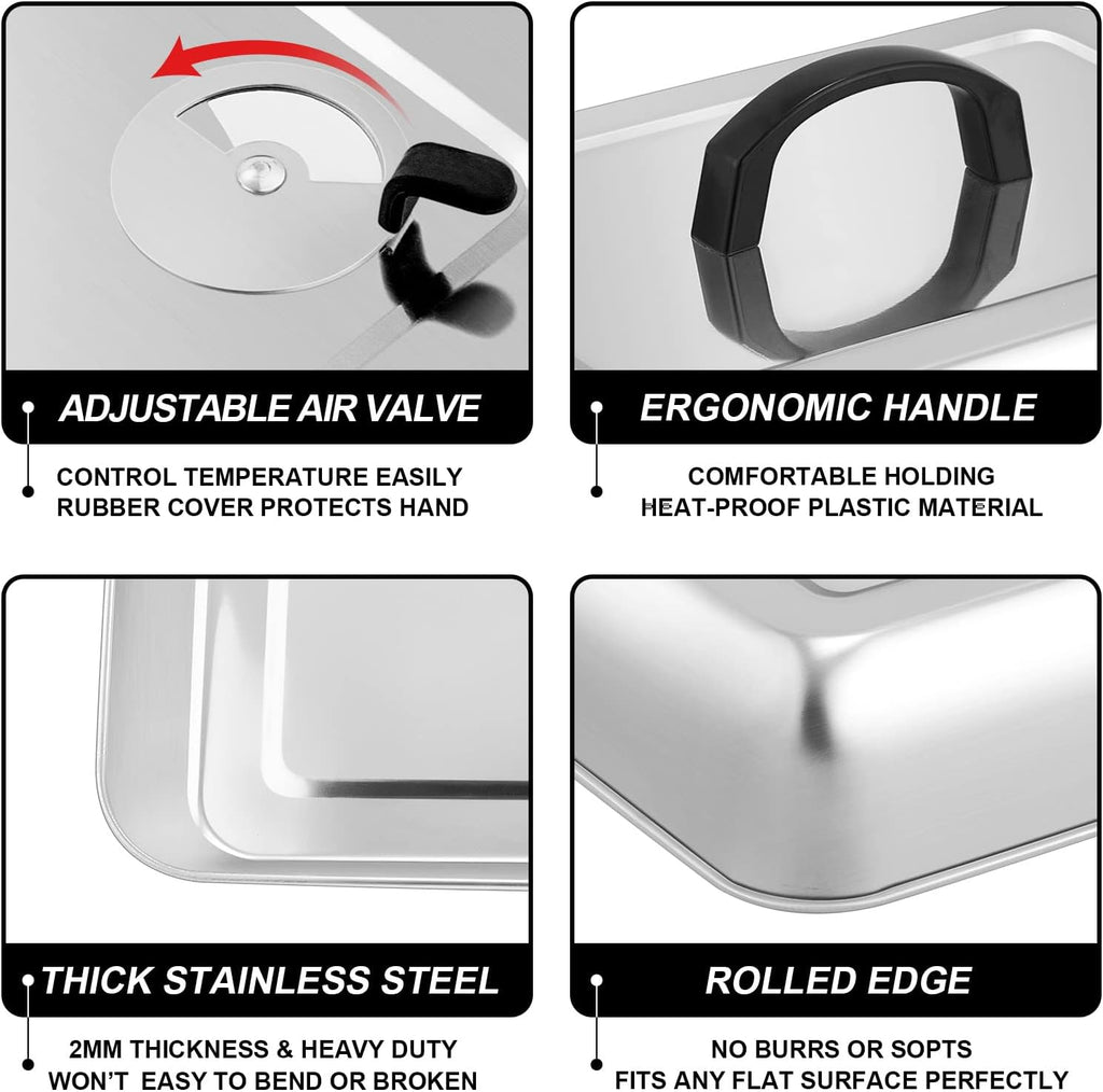 13x 9.75Inch Cheese Melting Domes, HaSteeL Rectangular Basting Steam Cover for Flat Top Griddle Cooking Outdoor & Indoor, Heavy Duty Stainless Steel Grill Lid with Adjustable Vent, Easy to Clean