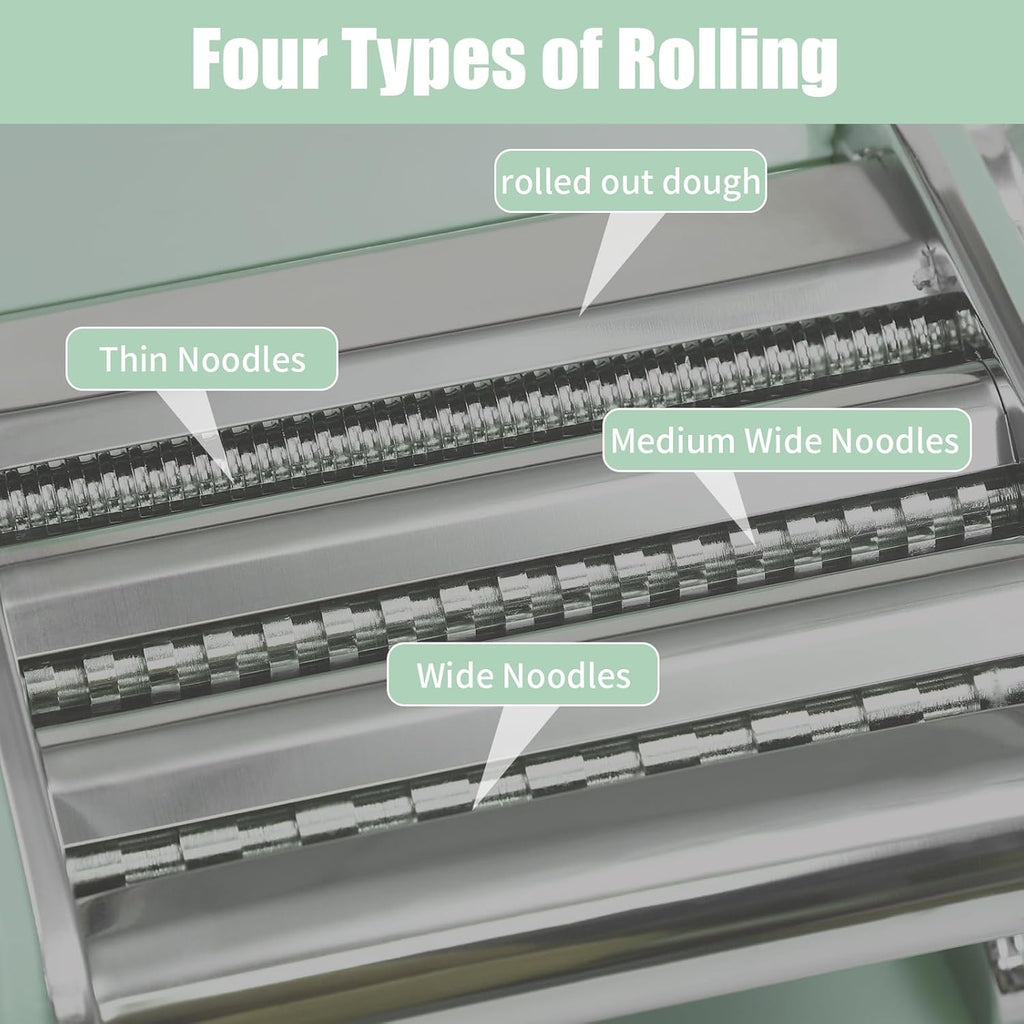 Pasta Maker Machine-6 Adjustable Thickness Settings, Adjustable Clamp, stainless steel Construction for Spaghetti, Fettuccini, Lasagna, Dumpling Skins (Green pasta maker)