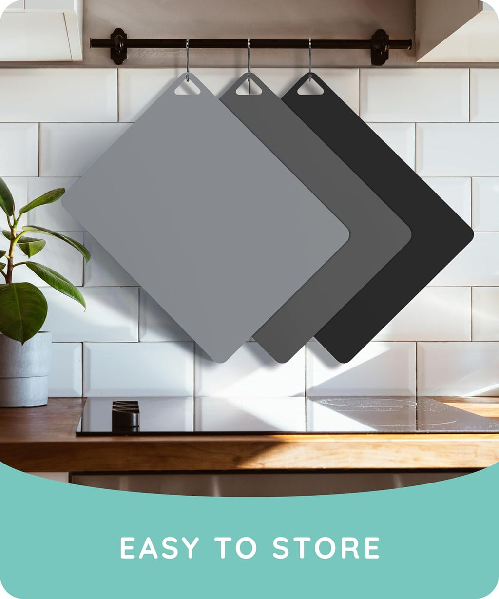 July Home Cutting Board Alternative for Kitchen - Extra Thick Flexible Plastic Cutting Board Set of 3, Non-Slip, BPA-Free, Easy to Clean, Colored Cutting Mats for Cooking, Durable Chopping Sheets