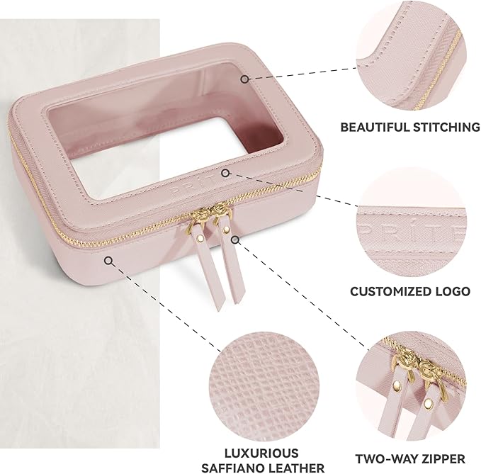 Prite Clear Makeup Bag Cosmetic Organizer Case Waterproof Travel Toiletry Bag Skincare Pouch with Golden Zipper(Pearlescent Pink)