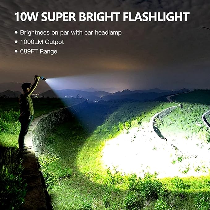 Ditac D1 Flashlight 1000 Lumen Bright Flashlight Rechargeable Led Flashlight IPX6 Waterproof for Household and Outdoors
