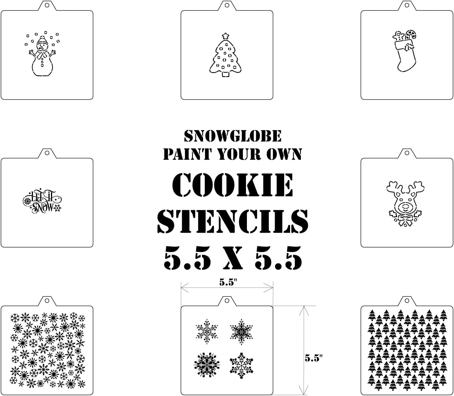 Cookie Cutter and Stencil Set Bundle Kit PYO Cookies Paint Your Own Diy Bakery Fondant Sugar Happy Birthday Wedding Baby Candle Kids Painting Coloring Pages Comb (Winter)