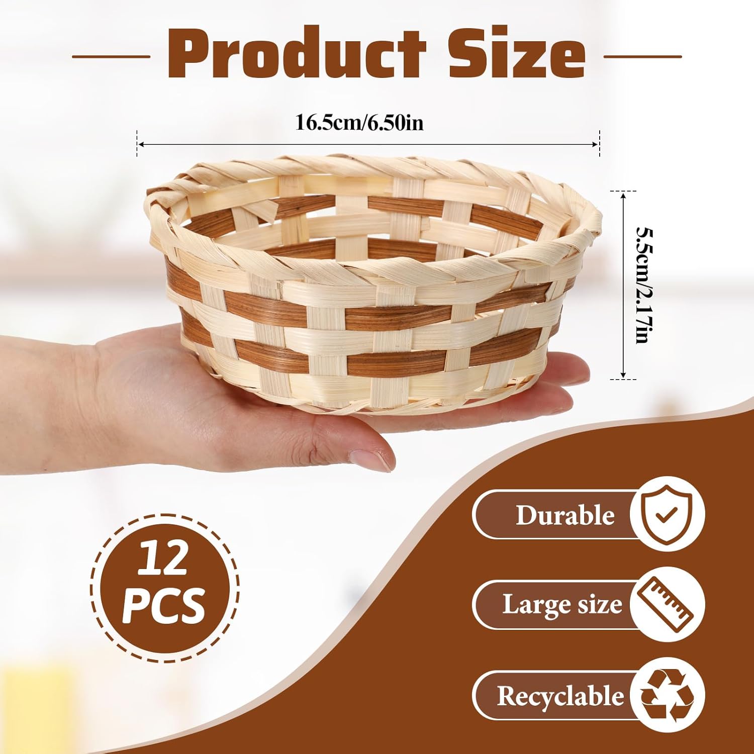 12 Pack Round Gift Baskets, 7" Small Bamboo Woven Bread & Fruit Baskets, Food Storage Serving Basket for Kitchen, Restaurant, Centerpiece Display, Party, Wedding