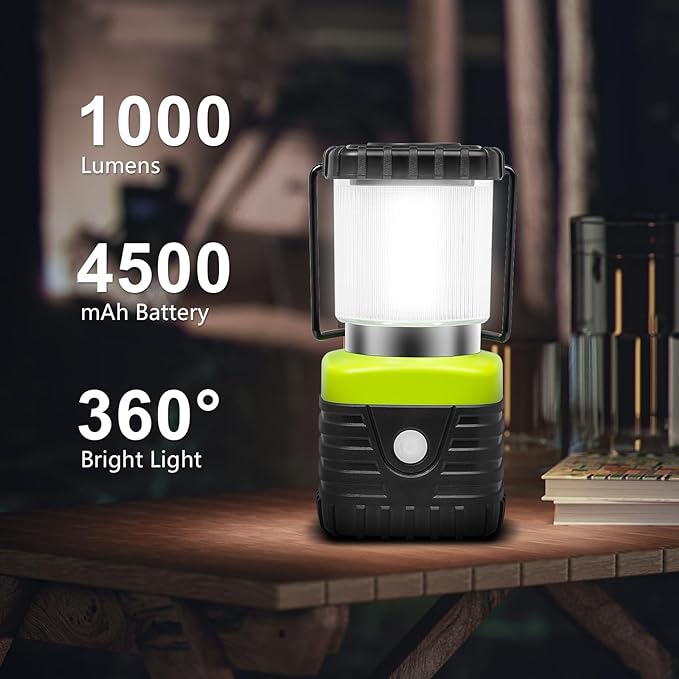 2Packs LED Camping Lantern Rechargeable 1000LM, 4500mAh Power Bank, IP44 Waterproof Lantern Flashlight for Hurricane Emergency, Hiking