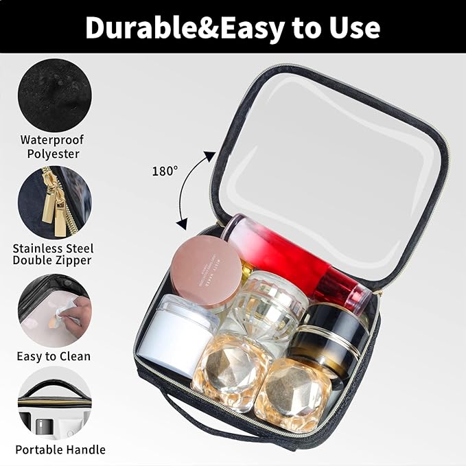 TSA Approved Travel Toiletry Bag,2 Pack Clear Makeup Bags with Handles,Quart Size Clear Cosmetic Bags for Traveling Women,Men,Carry on Airport Airline Compliant Bag,Black