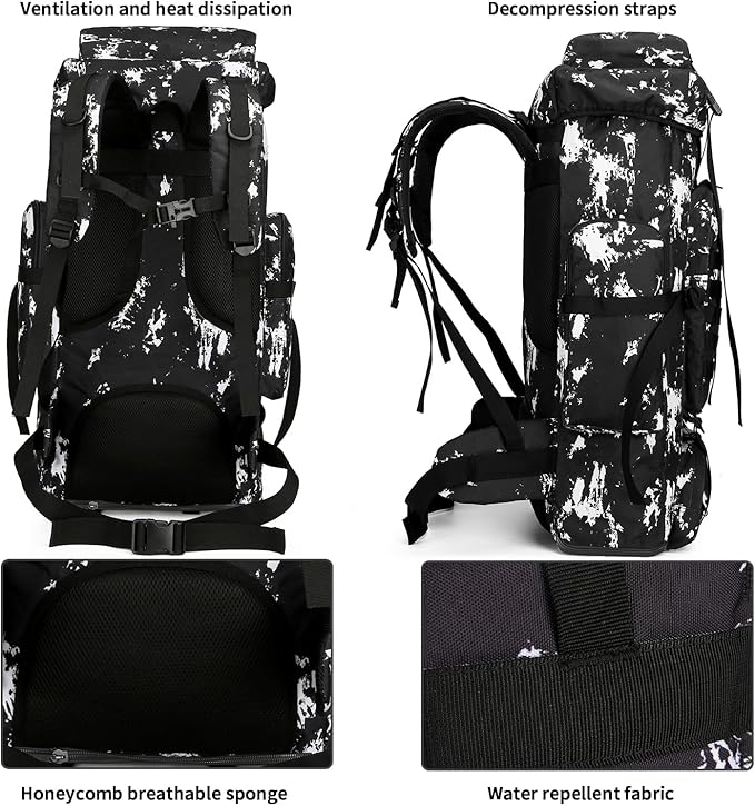 100L Camping Hiking Military Tactical Backpack Outdoor Climbing Sport Bags for Camping,Backpacking (Black Lightning)