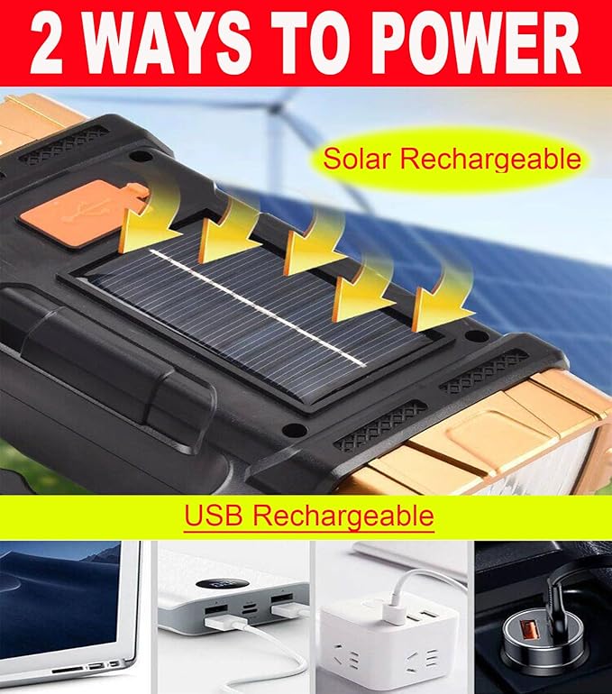 Solar Rechargeable LED Spotlight Searchlights, Super Bright 7000LM Handheld LED Searchlight, Multi-functional Portable Lamp Camping Lantern Flashlight, 8 Light Modes, Power Bank, IPX4 Waterproof