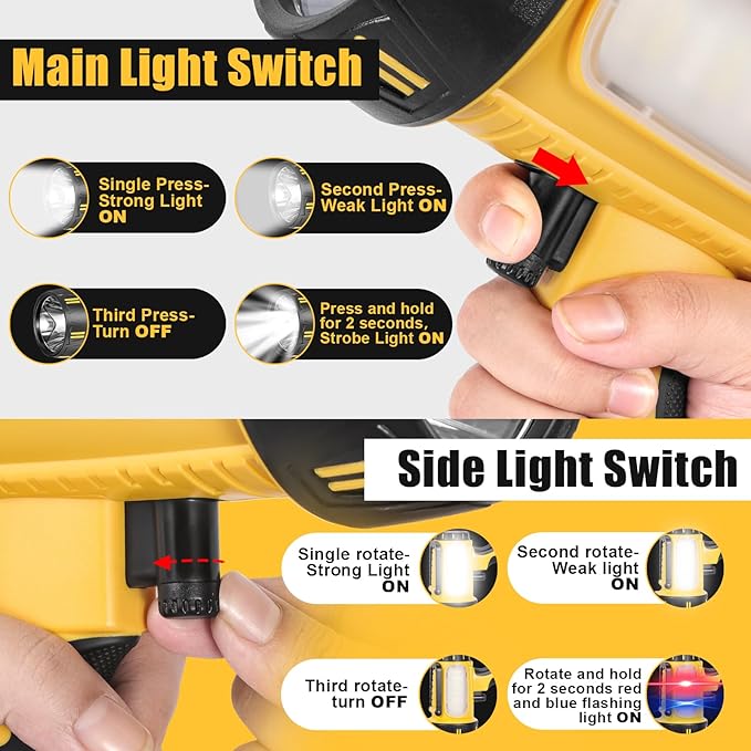 Super Bright Rechargeable Spotlight Handheld Rechargeable LED Flashlight Tactical Searchlight with USB Output 6 Light Modes Camping Light (Yellow)