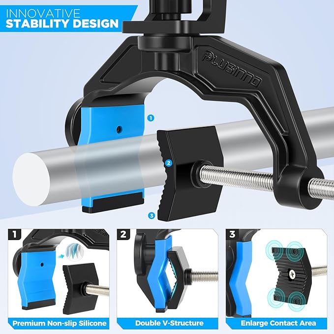 PLUSINNO 1/2/4 Pack Fishing Rod Holders for Boat, Fishing Rod Holder with Enlarge Clamp, Innovative Dual-V Shaped Design, Fit Round/Square Tube Boat Fishing, Fishing Gear, Fishing Gifts for Men