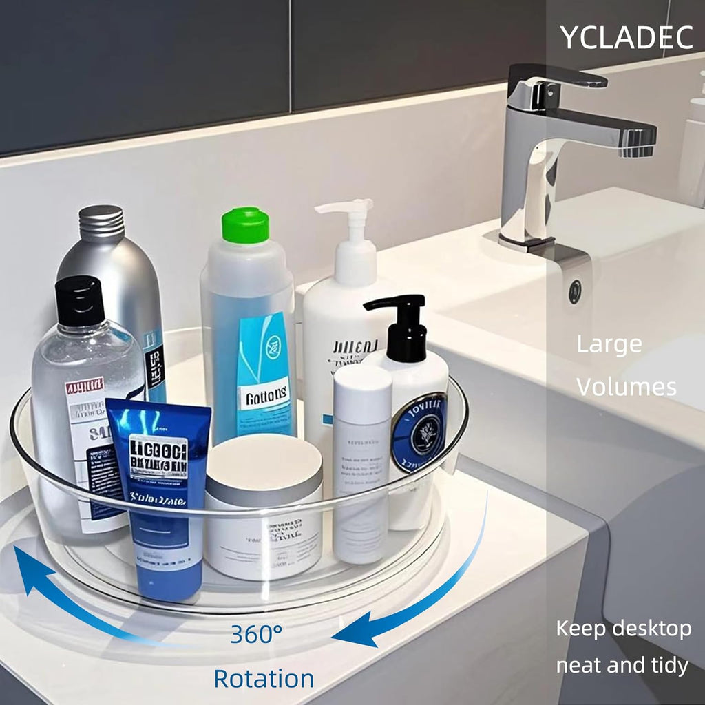 2 Pack Lazy Susan 11.5" Inch Turntable Organizer Organization Storage Container Bins Spice Rack Cabinet Rotating Condiment for Pantry Countertop Kitchen Vanity Bathroom Jewelry Holder Clear