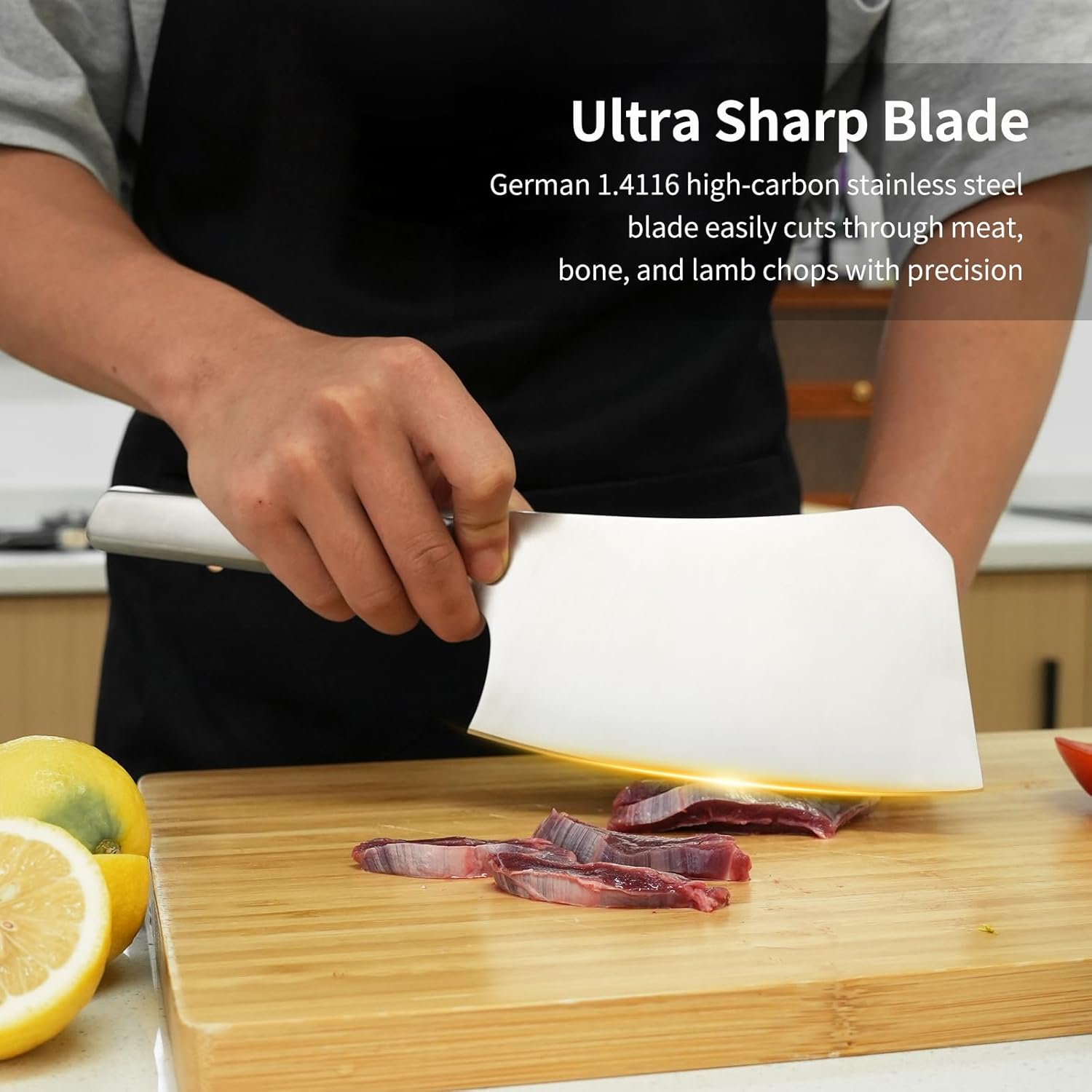 7 inch Meat Cleaver, One-piece Full Metal Cleaver Knife, Heavy Duty Butcher knife, German 1.4116 High Carbon Stainless Steel kitchen Knife, Chopping Knife for Meat, Bone, Lamb Chops