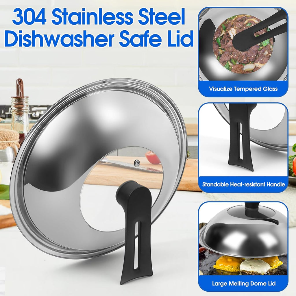 13.4 Inch Carbon Steel Wok For Electric, Induction and Gas Stoves (Lid, Spatula and User Guide Video Included)