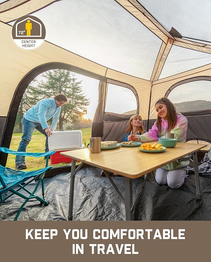 FanttikOutdoor Instant Cabin Tent 6/8/10/12 Person Camping Tent Setup in 60 Seconds with Rainfly & Windproof Portable with Carry Bag for Family Camping & Hiking, Upgraded Ventilation, Khaki