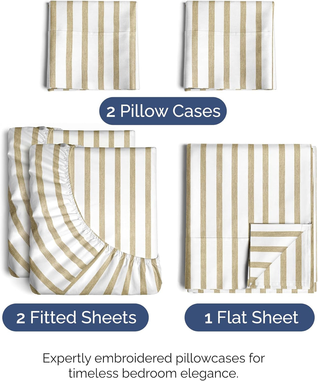 Split King Size 5 Piece Sheet Set - Comfy Breathable & Cooling Bed Sheets Set - Hotel Luxury Bedding for Women, Men, Kids, Teens, Boys & Girls - Deep Pockets, Soft and Wrinkle Free - Beige Stripes 2