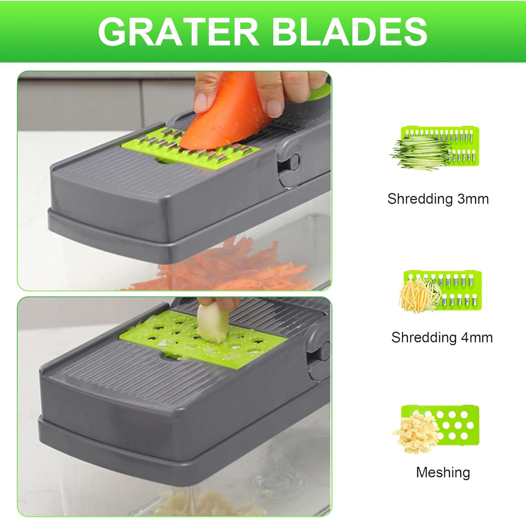 16 in 1 Mandoline Vegetable Food Chopper, Slicers and Vegetable Cutters, Multi Function Kitchen Veg Cutter for Onion Garlic Potato Salad, Veggie Chopper with Container and Draining Basket