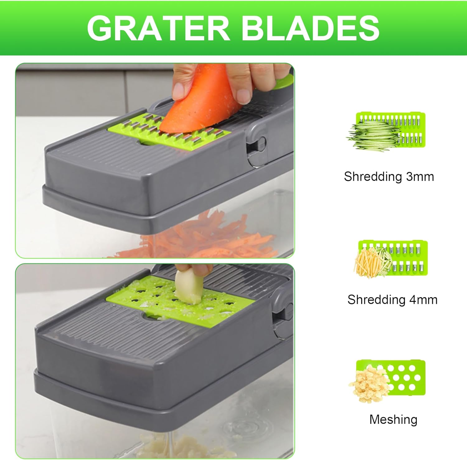 16 in 1 Mandoline Vegetable Food Chopper, Slicers and Vegetable Cutters, Multi Function Kitchen Veg Cutter for Onion Garlic Potato Salad, Veggie Chopper with Container and Draining Basket