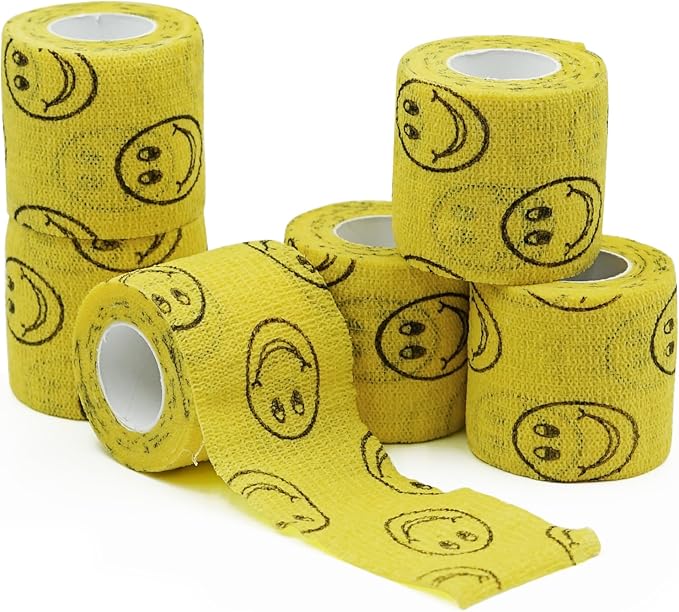 First Aid Bandages Cohesive Wrap Adhesive Self Adherent Tape - Colorful Bandages (Yellow Smile, 2-Inch)