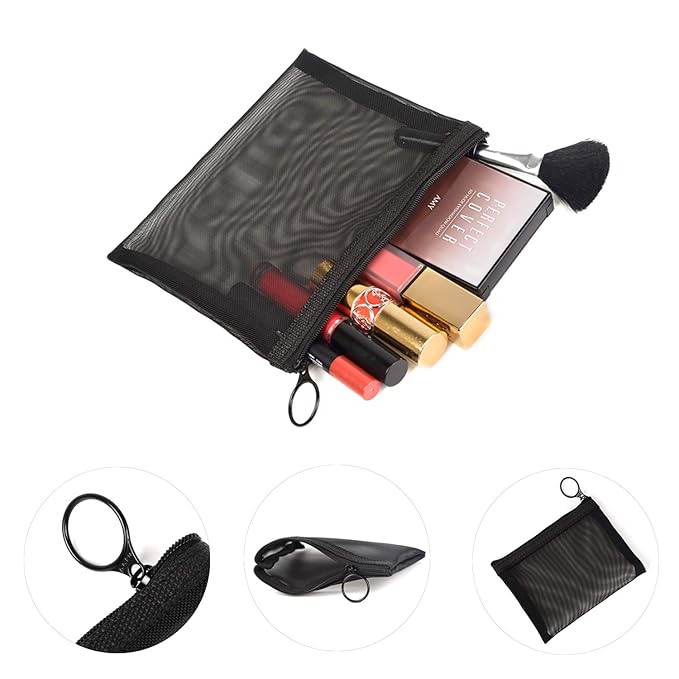 patu Zipper Mesh Bags, Size M / A6, 5 Pieces, Beauty Makeup Cosmetic Accessories Organizer, Travel Toiletry Kit Set Storage Pouch, Assorted Colors