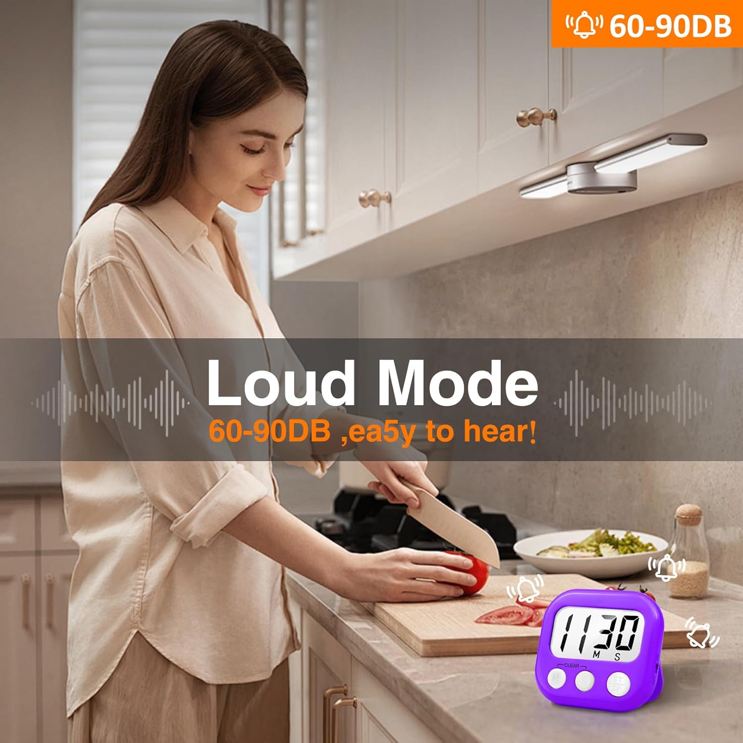 2 Pack Digital Kitchen Timer for Cooking Big Digits Loud Alarm Magnetic Backing Stand Cooking Timers for Baking Purple