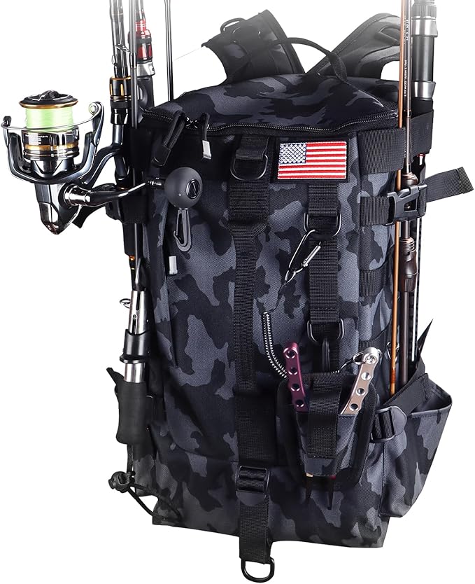 Fishing Backpack Tackle Bag, Fishing Backpack with Rod Holders Large Storage Fishing Tackle Box Backpack, Fishing Rod Bag for Carrying Fishing Gear and Equipment, RBC01