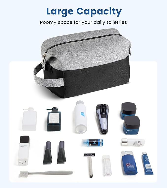 Vorspack Travel Toiletry Bag for Men - Lightweight Mens Toiletry Travel Bag Water Resistant Dopp Kit Shaving Bag for Skincare Toiletries Bathroom Gifts - Black