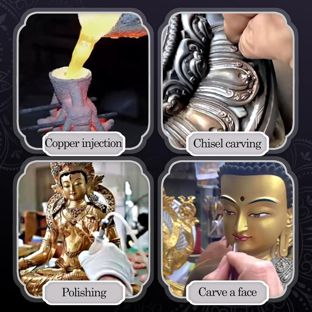 Handmade Brass Buddha Vajrayana Statue, Wax Modeling, Handicraft in Nepal, Feng Shui Decoration attracts Wealth,10.62"