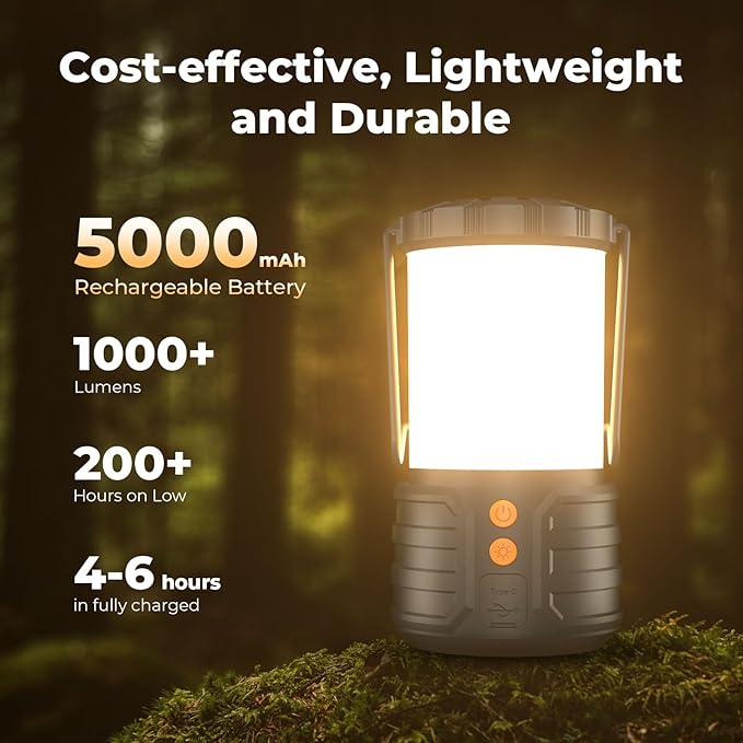 2 Pack Camping Lantern,Led Camping Lanterns,5000mAh Rechargeable Battery Emergency Lights for Power Outages,3 Colors,IPX4 Waterproof Portable Flashlight Camping Tent Light for Home or Hurricane Hiking