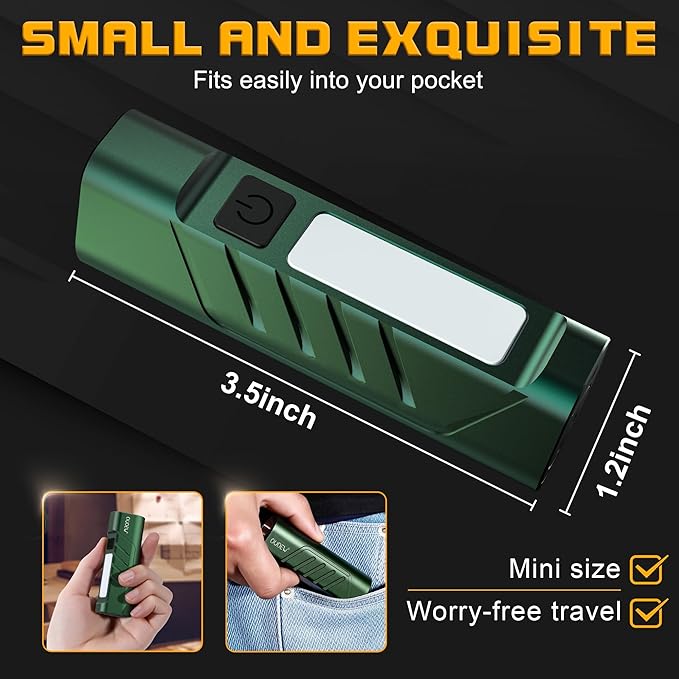 Rechargeable EDC Flashlight with Red Beam and White LED Combo, 900 Lumens Portable Pocket Lights, USB-C Charging, IPX4, Triple Sources for Outdoors Emergency Working (Green)