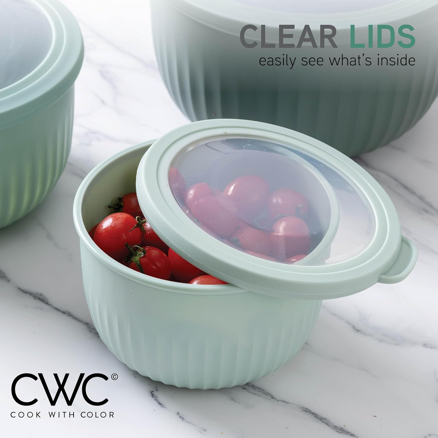 COOK WITH COLOR Prep Bowls with Lids- Wide and Deep Nesting Plastic Small Mixing Bowl Set with Lids, 8 Piece Set - Deep Bowls, Sage