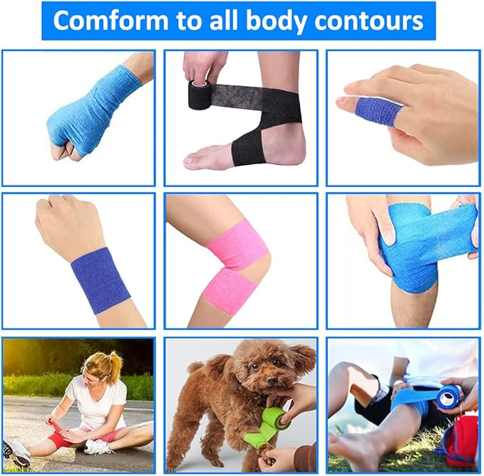 ESUPPORT 2 Inches X 5 Yards Self Adherent Cohesive Wrap Bandages Strong Elastic First Aid Tape for Wrist Ankle Pack of 10