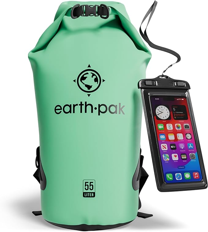 Earth Pak Waterproof Dry Bag - Roll Top Waterproof Backpack Sack Keeps Gear Dry for Kayak with Waterproof Phone Case
